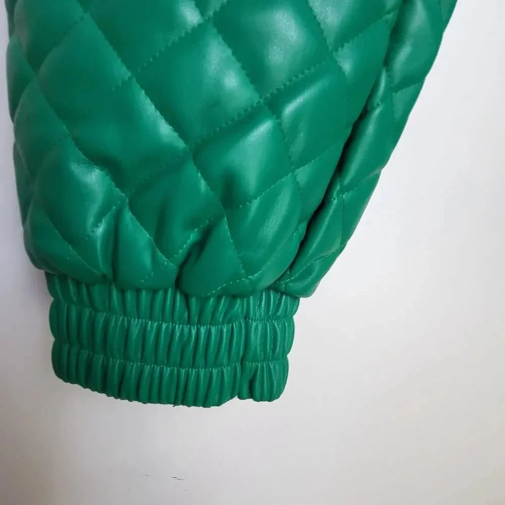 Maniere De Voir VEGAN LEATHER QUILTED JOGGERS Green Sz 8 Medium - Picture 11 of 16